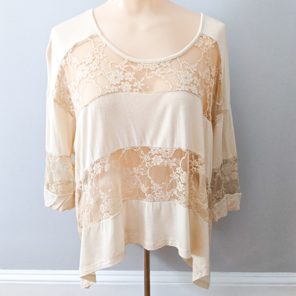 Urban Outfitters Cream Lace Inset Relaxed Blouse